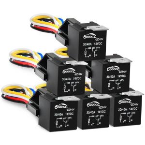 imageGOOACC 6 Pack Automotive Relay Harness Set 5Pin 3040A 12V SPDT with Interlocking Relay Socket and Harnesses2 Years WarrantyRelay and Harnesses 6 Pack