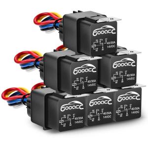 imageGOOACC 6 Pack Automotive Relay Harness Set 5Pin 3040A 12V SPDT with Interlocking Relay Socket and Harnesses2 Years WarrantyWaterproof Relay 6 Pack