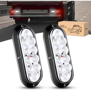 imageGOOACC 6Inch Oval Tail Light 2PCS White 10LED Reverse Back Up Lights Surface Mount IP67 Waterproof for Trailer Truck RV Tractor Lorry Camper Van