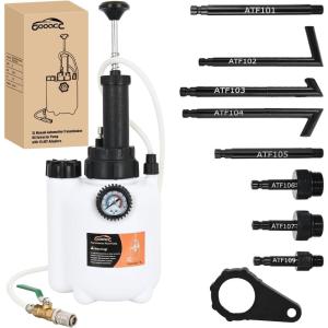 imageGOOACC Transmission Fluid Pump Kit 10L Automotive Pneumatic Oil Fluid Extractor ATF Refill Dispenser Transfer Pump with 15 ATF Filler Adapters 26 Gal 2 Way Vacuum Fluid Evacuator Oil Change Tool Set3L Manua