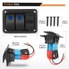 imageGOOACC 3 Gang Rocker Switch Panel Blue Backlit with 48 Amp Dual USB Charger Voltmeter Waterproof 12V 24V DC Rocker Switch with Night Glow Stickers for Car Trucks Boats RVs2 Years WarrantyBlue
