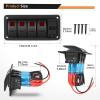 imageGOOACC 3 Gang Rocker Switch Panel Blue Backlit with 48 Amp Dual USB Charger Voltmeter Waterproof 12V 24V DC Rocker Switch with Night Glow Stickers for Car Trucks Boats RVs2 Years WarrantyRed