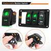 imageGOOACC 3 Gang Rocker Switch Panel Blue Backlit with 48 Amp Dual USB Charger Voltmeter Waterproof 12V 24V DC Rocker Switch with Night Glow Stickers for Car Trucks Boats RVs2 Years WarrantyGreen