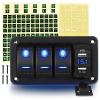 imageGOOACC 3 Gang Rocker Switch Panel Blue Backlit with 48 Amp Dual USB Charger Voltmeter Waterproof 12V 24V DC Rocker Switch with Night Glow Stickers for Car Trucks Boats RVs2 Years WarrantyBlue