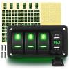 imageGOOACC 3 Gang Rocker Switch Panel Blue Backlit with 48 Amp Dual USB Charger Voltmeter Waterproof 12V 24V DC Rocker Switch with Night Glow Stickers for Car Trucks Boats RVs2 Years WarrantyGreen