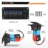 imageGOOACC 3 Gang Rocker Switch Panel Blue Backlit with 48 Amp Dual USB Charger Voltmeter Waterproof 12V 24V DC Rocker Switch with Night Glow Stickers for Car Trucks Boats RVs2 Years WarrantyBlue