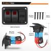 imageGOOACC 3 Gang Rocker Switch Panel Blue Backlit with 48 Amp Dual USB Charger Voltmeter Waterproof 12V 24V DC Rocker Switch with Night Glow Stickers for Car Trucks Boats RVs2 Years WarrantyRed