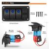 imageGOOACC 3 Gang Rocker Switch Panel Blue Backlit with 48 Amp Dual USB Charger Voltmeter Waterproof 12V 24V DC Rocker Switch with Night Glow Stickers for Car Trucks Boats RVs2 Years WarrantyBlue