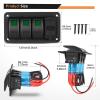 imageGOOACC 3 Gang Rocker Switch Panel Blue Backlit with 48 Amp Dual USB Charger Voltmeter Waterproof 12V 24V DC Rocker Switch with Night Glow Stickers for Car Trucks Boats RVs2 Years WarrantyGreen