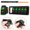 imageGOOACC 6 Gang Rocker Switch Panel 5Pin On Off Toggle Switch Aluminum Holder 12V 24V Dash PreWired Blue Backlit Switches for Automotive Cars Marine Boats RVs Truck 2 Years WarrantyGreen
