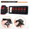 imageGOOACC 6 Gang Rocker Switch Panel 5Pin On Off Toggle Switch Aluminum Holder 12V 24V Dash PreWired Blue Backlit Switches for Automotive Cars Marine Boats RVs Truck 2 Years WarrantyRed