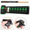 imageGOOACC 6 Gang Rocker Switch Panel 5Pin On Off Toggle Switch Aluminum Holder 12V 24V Dash PreWired Blue Backlit Switches for Automotive Cars Marine Boats RVs Truck 2 Years WarrantyGreen