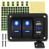 imageGOOACC 3 Gang Rocker Switch Panel Blue Backlit with 48 Amp Dual USB Charger Voltmeter Waterproof 12V 24V DC Rocker Switch with Night Glow Stickers for Car Trucks Boats RVs2 Years WarrantyBlue