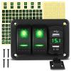 imageGOOACC 3 Gang Rocker Switch Panel Blue Backlit with 48 Amp Dual USB Charger Voltmeter Waterproof 12V 24V DC Rocker Switch with Night Glow Stickers for Car Trucks Boats RVs2 Years WarrantyGreen