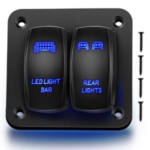 imageGOOACC 3 Gang Rocker Switch Panel Aluminum 5 Pin ON Off Toggle Switch Panel LED Light Bar Switch SPST 12V 24V Blue Switches for Marine Boats Cars ATVs UTVs2 Years WarrantyBlue