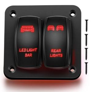 imageGOOACC 3 Gang Rocker Switch Panel Aluminum 5 Pin ON Off Toggle Switch Panel LED Light Bar Switch SPST 12V 24V Blue Switches for Marine Boats Cars ATVs UTVs2 Years WarrantyRed