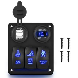 imageGOOACC 3 Gang Rocker Switch Panel USB Charger LED Voltmeter Sasquatch Lights Wench Power Rear Lights Switch On Off Aluminum Waterproof Toggle Switch Panel for 12V Cars Trucks Boats2 Years Warranty3Gang Switch Panel B