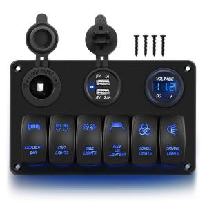 imageGOOACC 3 Gang Rocker Switch Panel USB Charger LED Voltmeter Sasquatch Lights Wench Power Rear Lights Switch On Off Aluminum Waterproof Toggle Switch Panel for 12V Cars Trucks Boats2 Years Warranty6Gang Switch Panel B