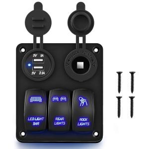 imageGOOACC 3 Gang Rocker Switch Panel USB Charger LED Voltmeter Sasquatch Lights Wench Power Rear Lights Switch On Off Aluminum Waterproof Toggle Switch Panel for 12V Cars Trucks Boats2 Years Warranty3Gang Switch Panel A