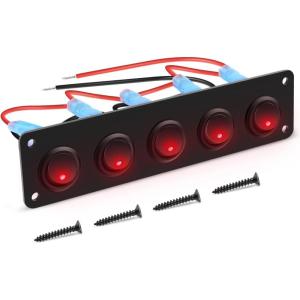imageGOOACC 5 Gang 3 Pin Rocker Switch Panel 20A Waterproof On Off 12V Red Toggle Switch for Cars Trucks Boats 2 Years WarrantyRed