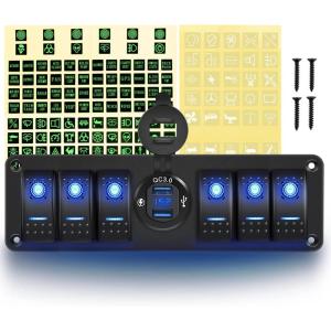 imageGOOACC 6 Gang Rocker Switch 12V SPST ON Off Switch QC 30 USB Charger Voltmeter Waterproof Aluminum Rocker Switch Panel Night Glow Stickers for Boats Cars RVs Trucks 2 Years Warranty