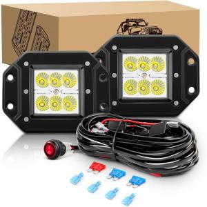 imageGOOACC Led Light Bar 2 PCS 18W Flood Led Pods LED Work Light Flush Mount Off Road Backup Fog Lights Driving Lamp for Truck Dodge Ram Bumper Boat 4x4 2 Years Warranty2Pcs LED Pods Wiring Harness