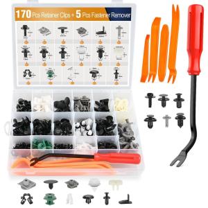 imageGOOACC 175Pcs Phillips Hex Head Sems ampamp PushType Retainers with Fastener Remover Car Plastic Rivets Push Retainer Kit  17 Most Universal Types for MazdaFor Mazda