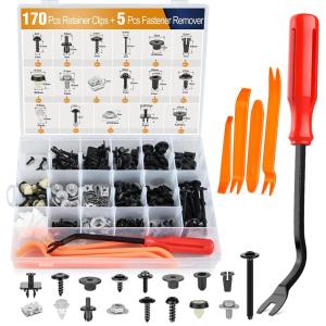 imageGOOACC 175Pcs Phillips Hex Head Sems ampamp PushType Retainers with Fastener Remover Car Plastic Rivets Push Retainer Kit  17 Most Universal Types for MazdaFor Volkswagen