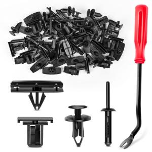imageGOOACC 151PCS Bumper Retainer Fender Clips with Fastener Remover Grille Fastener PushType Plastic Rivets Compatible with 20072024 Jeep Wrangler 20052010 Grand Cherokee 20022010 Liberty KJ KK60 Clips4 Sizes  Remover