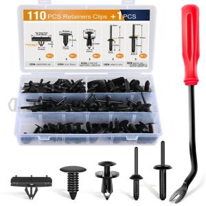imageGOOACC 151PCS Bumper Retainer Fender Clips with Fastener Remover Grille Fastener PushType Plastic Rivets Compatible with 20072024 Jeep Wrangler 20052010 Grand Cherokee 20022010 Liberty KJ KK110Pcs Clips  Fastener Remover