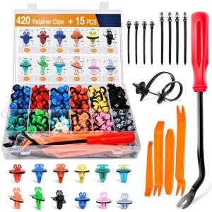 imageGOOACC 420Pcs Fender Moulding Clips Assortment Kit with Sealer Door Trim Panel Retainer for Toyota Lexus 12 Most Popular Sizes with Car Trim Removal Tool Plastic Cable Ties420 Clips  5 Remover