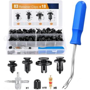 imageGOOACC BumperampampSplash Shield Retainer Metal Insert Clips Assortment Kit for Acura Honda 91503SZ3003 91503SZ5003 91506S9A003 Toyota Fender Liner 9046707215 4Way Valve Tools Tire Caps Cores100Pcs Clips  Fastener Remover