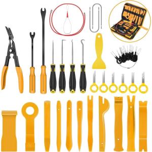 imageGOOACC 40Pcs Trim Removal ToolAuto Terminal Removal Key ToolAuto Clip Pliers Stereo Removal ToolsCar Upholstery Repair Removal KitPrecision Hook and Pick SetWiring ThreaderCar Film ScrapeYellowYellow