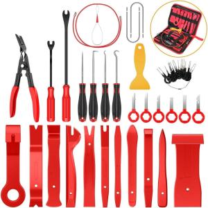 imageGOOACC 40Pcs Trim Removal ToolAuto Terminal Removal Key ToolAuto Clip Pliers Stereo Removal ToolsCar Upholstery Repair Removal KitPrecision Hook and Pick SetWiring ThreaderCar Film ScrapeYellowRed