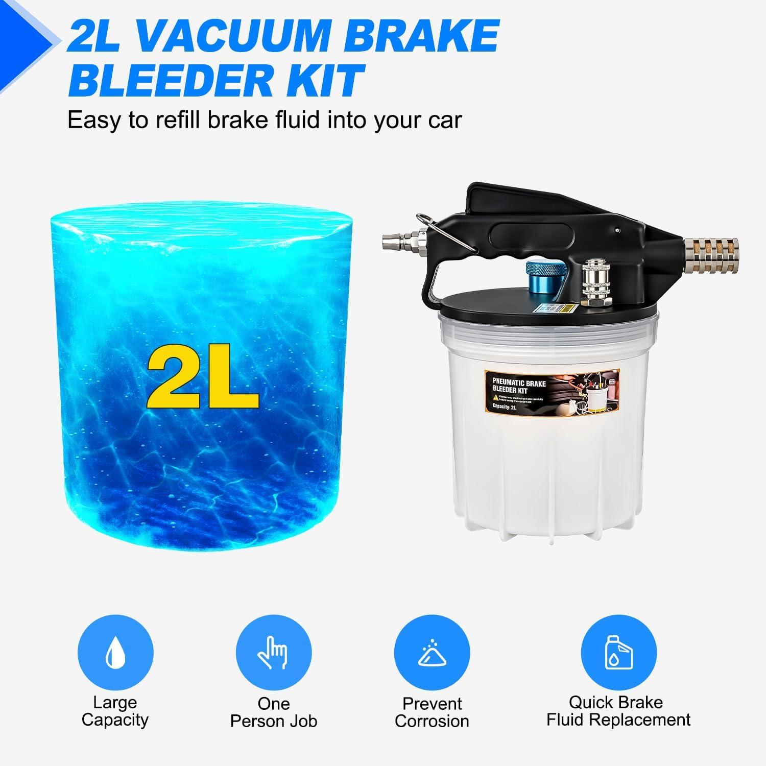 imageGOOACC Brake Bleeder Kit 3L Pneumatic Brake Bleeder Vacuum Pump One Person Brake Clutch Pressure Bleeder Flush Kit with 3L Fluid Extractor 1L Refilling Bottle 18PCS Adapters Brake System Bleeding Tool2L Pneumatic Brake Bleeder1L Bottle