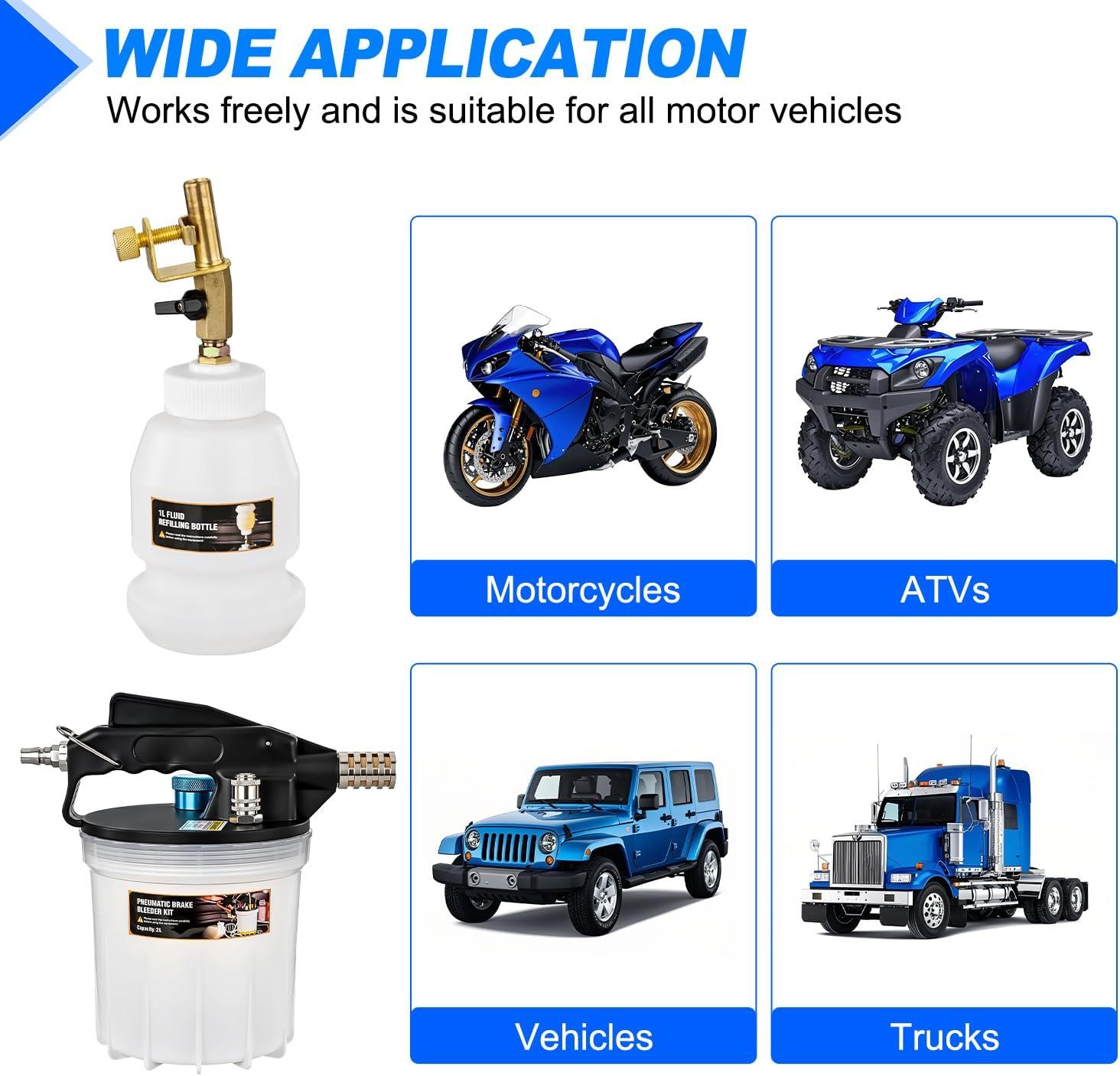 imageGOOACC Brake Bleeder Kit 3L Pneumatic Brake Bleeder Vacuum Pump One Person Brake Clutch Pressure Bleeder Flush Kit with 3L Fluid Extractor 1L Refilling Bottle 18PCS Adapters Brake System Bleeding Tool2L Pneumatic Brake Bleeder1L Bottle