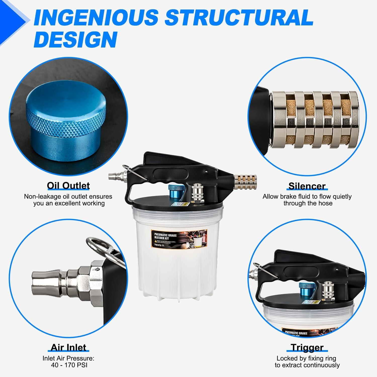 imageGOOACC Brake Bleeder Kit 3L Pneumatic Brake Bleeder Vacuum Pump One Person Brake Clutch Pressure Bleeder Flush Kit with 3L Fluid Extractor 1L Refilling Bottle 18PCS Adapters Brake System Bleeding Tool2L Pneumatic Brake Bleeder1L Bottle