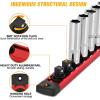 imageGOOACC Magnetic Socket Organizer 38 Inch Socket Holder with 14 360 Swivel Clips Heavy Duty Aluminum Socket Rail Organizer for Tool Box Drawer Red 1 Piece 38quot Drive Magnetic Socket Rails Holders