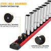 imageGOOACC Magnetic Socket Organizer 38 Inch Socket Holder with 14 360 Swivel Clips Heavy Duty Aluminum Socket Rail Organizer for Tool Box Drawer Red 1 Piece 38quot Drive Magnetic Socket Rails Holders