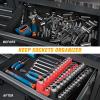 imageGOOACC Socket Organizer ABS Socket Holder Set 14quot 38quot 12quot Drive Socket Rail Holders Stores up 129 Clips Impact Sockets Organizers Rails for Tool Box Drawer 9 Piece Blue Red Black14 SAE  Metric Red Black