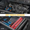 imageGOOACC Socket Organizer ABS Socket Holder Set 14quot 38quot 12quot Drive Socket Rail Holders Stores up 129 Clips Impact Sockets Organizers Rails for Tool Box Drawer 9 Piece Blue Red Black38 SAE  Metric Red Black