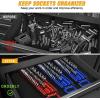 imageGOOACC Socket Organizer ABS Socket Holder Set 14quot 38quot 12quot Drive Socket Rail Holders Stores up 129 Clips Impact Sockets Organizers Rails for Tool Box Drawer 9 Piece Blue Red Black2 Set Tray 143812 Blue Red