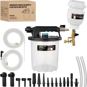 imageGOOACC Brake Bleeder Kit 3L Pneumatic Brake Bleeder Vacuum Pump One Person Brake Clutch Pressure Bleeder Flush Kit with 3L Fluid Extractor 1L Refilling Bottle 18PCS Adapters Brake System Bleeding Tool3L Pneumatic Brake Bleeder1L Bottle