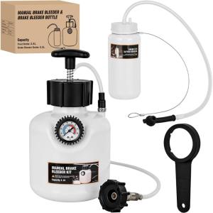 imageGOOACC Brake Bleeder Kit 3L Pneumatic Brake Bleeder Vacuum Pump One Person Brake Clutch Pressure Bleeder Flush Kit with 3L Fluid Extractor 1L Refilling Bottle 18PCS Adapters Brake System Bleeding Tool25L Brake Bleeder05L Bottle