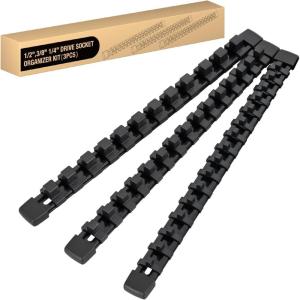 imageGOOACC Socket Organizer ABS Socket Holder Set 14quot 38quot 12quot Drive Socket Rail Holders Stores up 129 Clips Impact Sockets Organizers Rails for Tool Box Drawer 9 Piece Blue Red BlackClip Rail 3PC 143812 Black