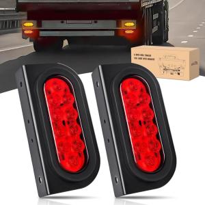 imageGOOACC 6Inch Oval Trailer Tail Light 2PCS 10LED Red Stop Brake Turn Signals Lights wSurface Mount Grommets Plugs Mounting Brackets IP67 Waterproof for Truck RV Tractor