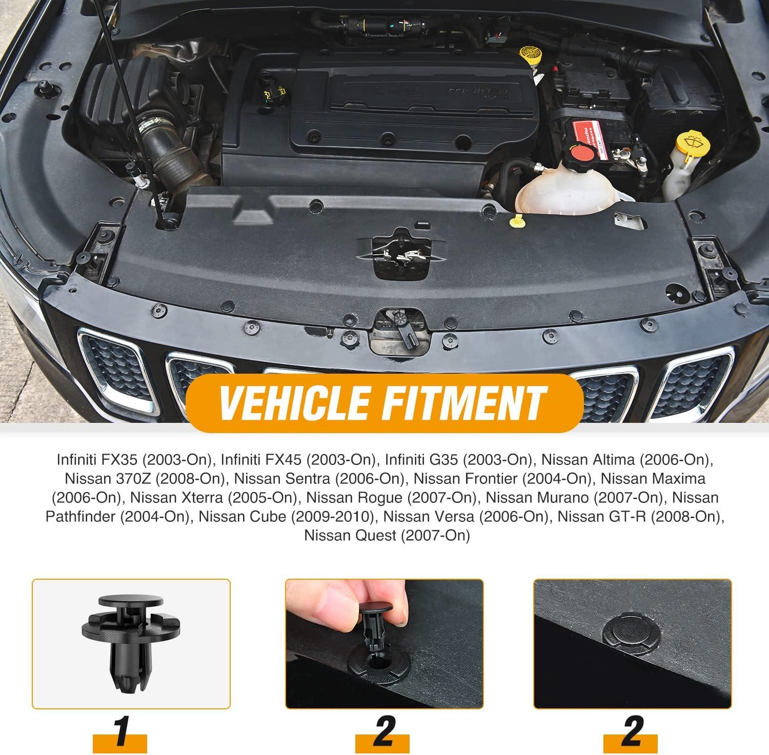 imageGOOACC 100Pcs Engine Cowl Bumper Fender Clips Replace Nissan 0155305323 Mazda L33X13209 Infiniti FX35 FX45 G25 G35 G37 Nissan 2003 on with 1PC Fastener Remover50Pcs Clips Remover