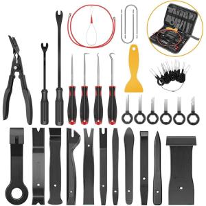 imageGOOACC 40Pcs Trim Removal ToolAuto Terminal Removal Key ToolAuto Clip Pliers Stereo Removal ToolsCar Upholstery Repair Removal KitPrecision Hook and Pick SetWiring ThreaderCar Film ScrapeBlackBlack