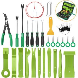 imageGOOACC 40Pcs Trim Removal ToolAuto Terminal Removal Key ToolAuto Clip Pliers Stereo Removal ToolsCar Upholstery Repair Removal KitPrecision Hook and Pick SetWiring ThreaderCar Film ScrapeBlackGreen