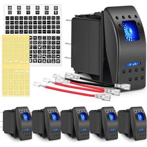 imageGOOACC 6 Pack Rocker Switches with Night Glow Stickers 5 PIN SPST Rocker Switches with Red Backlit 12V 24V Toggle Switches for Cars Trucks RVs Boats Auto Motorcycles2 Years WarrantyBlue